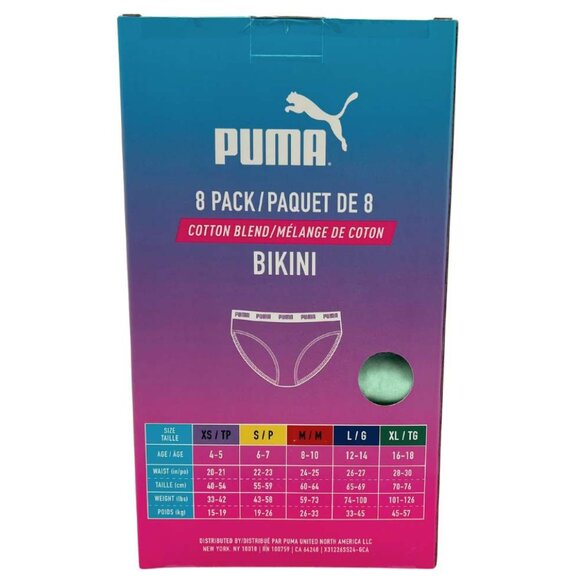 Puma Girl's Multicolour Logo Bikini Underwear | 8 Pack | Size XLarge - Picture 2 of 3